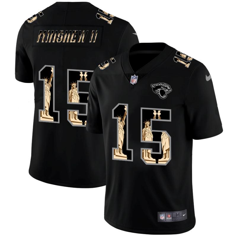 Men Nike Jacksonville Jaguars #15 Gardner Minshew II Carbon Black Vapor Statue Of Liberty Limited NFL Jersey